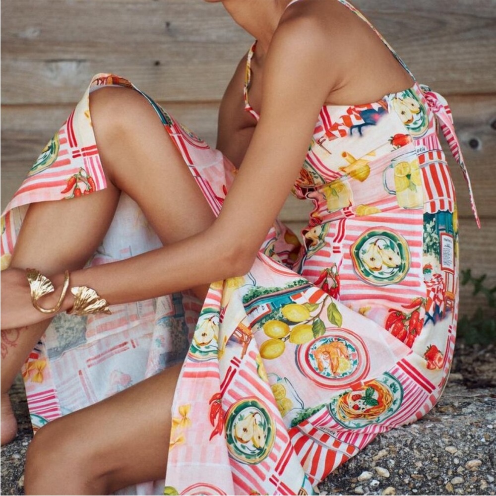 Zara Multicolor Floral Midi Dress linen cotton blend - Picture 3 of 8